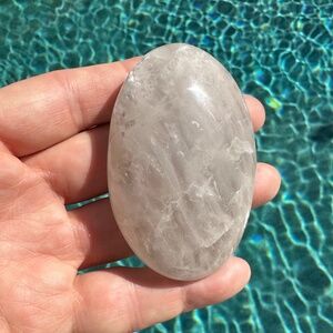 blue rose cloudy quartz palm stone - 3.7oz, 2.75x1.75.75"